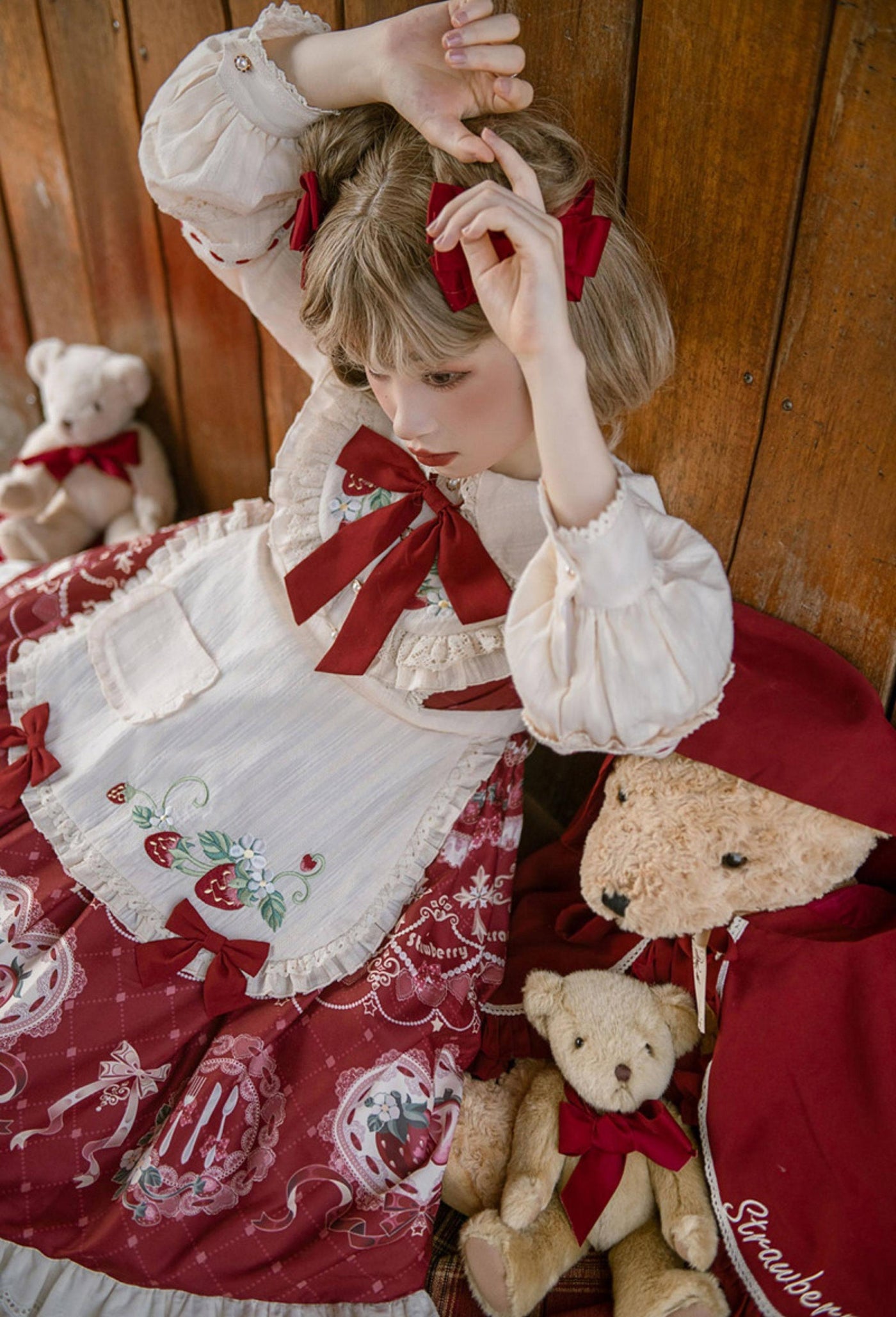 Your Princess - Strawberry Diary - Sweet Lolita Strawberry Print OP Dress with Cape