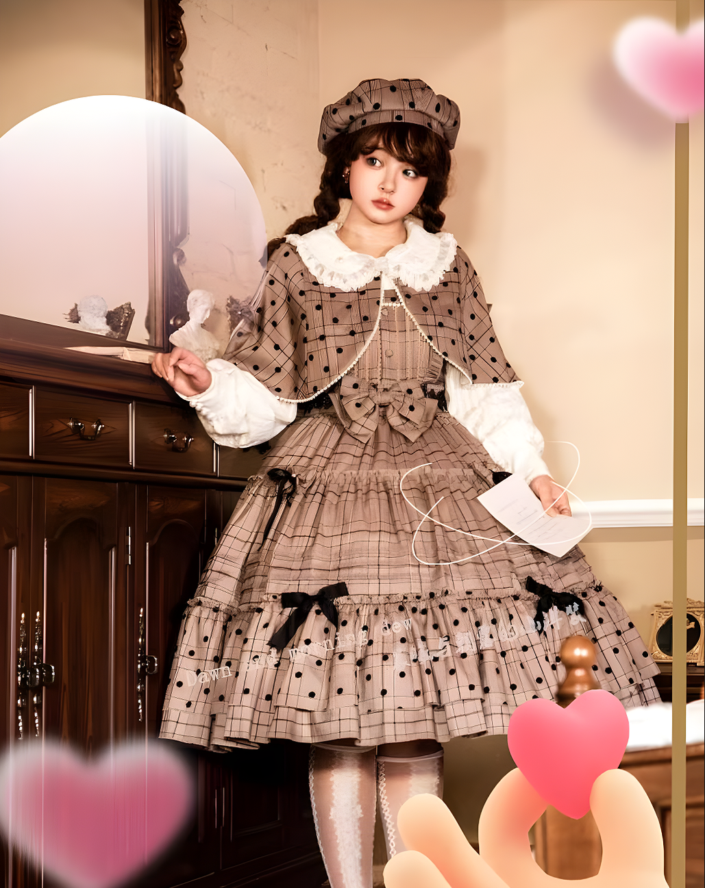 Dawn and Morning - Forest Diary - JSK Dress with mixed plaid and polka-dot print - product detail 5
