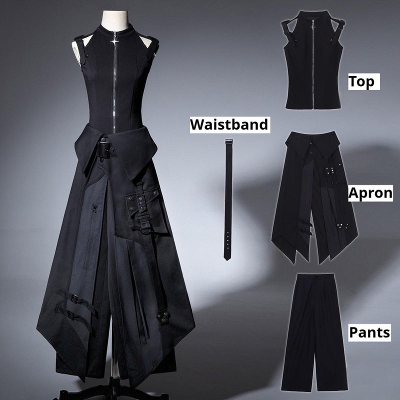 Your Princess - Nightblade - Black Ouji Lolita Apron Pants Suit
