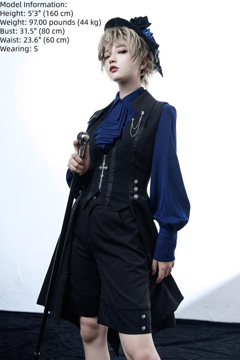 Princess Chronicles - Black and Blue - Retro Ouji Lolita Shirt, Mutton Sleeves