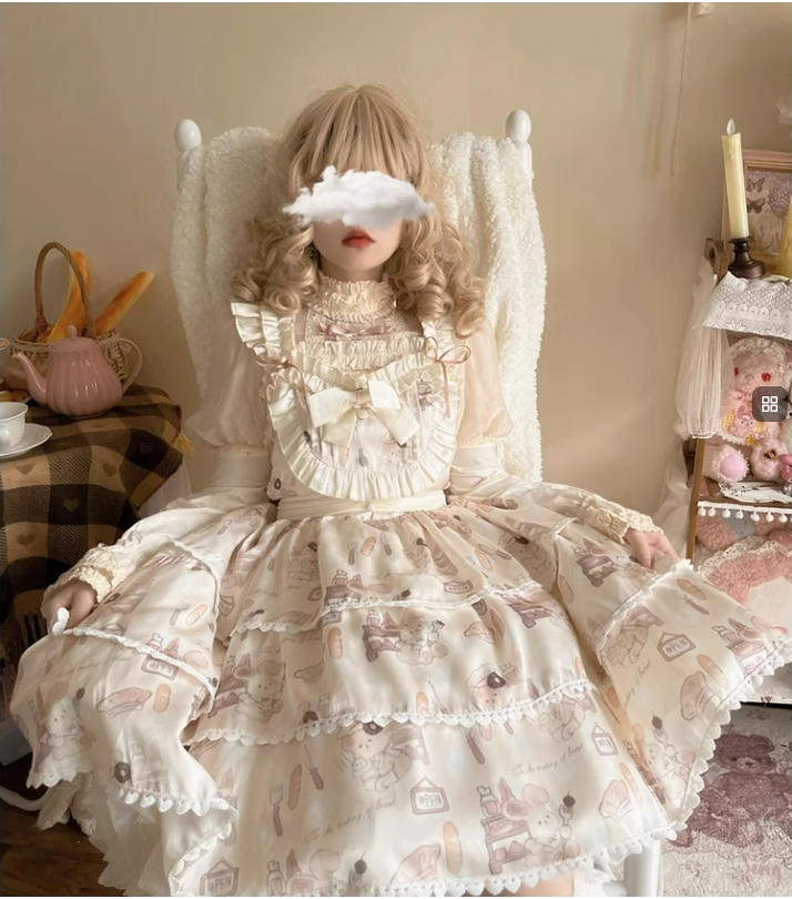 Niu Niu - Plus Size Lolita Jumper Dress - Beige Sweet Short Sleeve JSK Dress