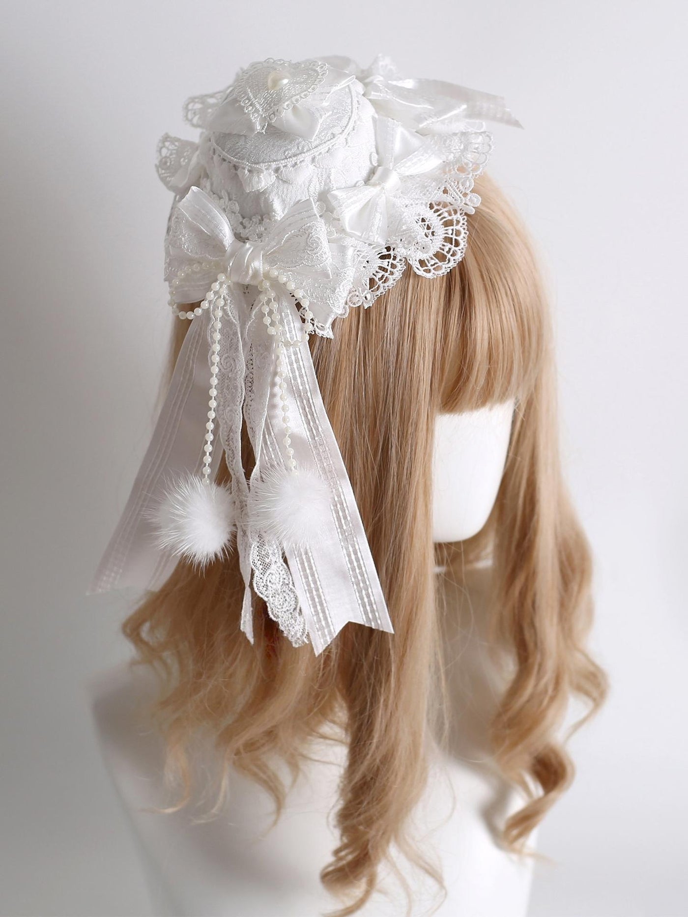 Sweet Lolita Headdress, Lace & Bow Small Top Hat (with fixed clip)