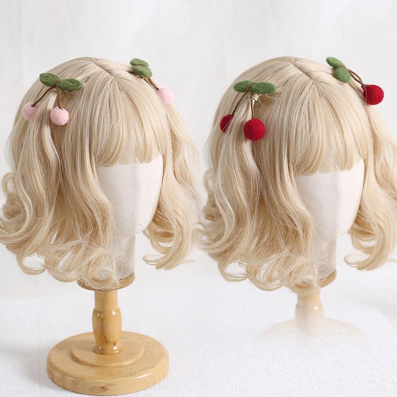Xiaogui - Handmade Kawaii Wool Felt Cherry - Clips Headwear