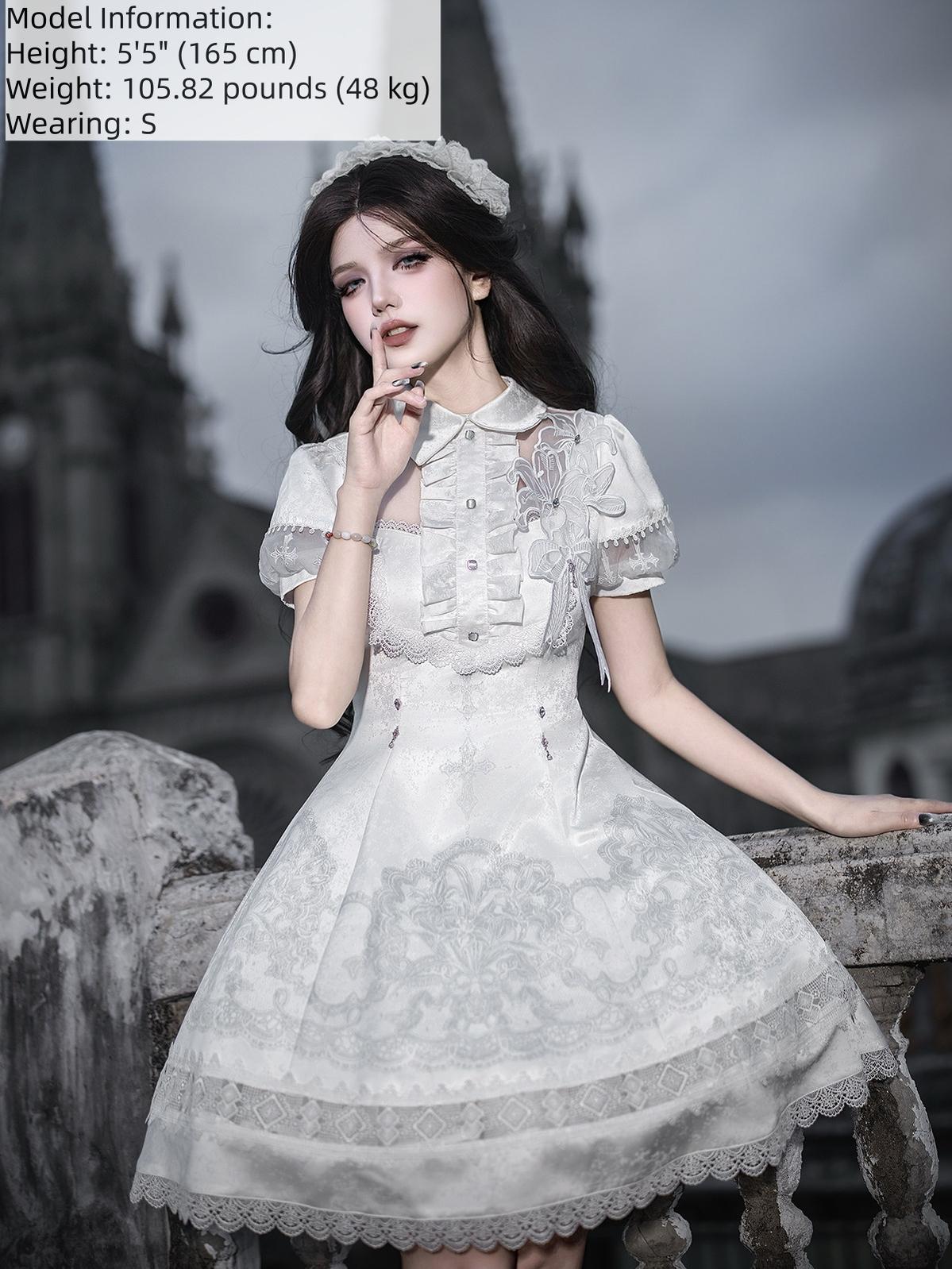 Letters from Unknown Star - White Classic Lolita Printed OP - Dress with Cross OP Dress