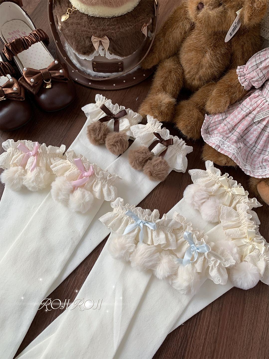 Roji Roji - Lolita Calf & Over-Knee Socks - Pom-Pom Accents Socks