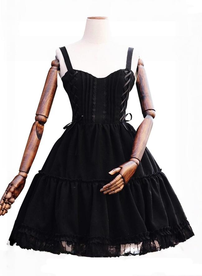 Tiny Garden - Garden Waltz - Black Elegant Lolita Knee-Length JSK Dress with Chest Lace Trim - product detail 5