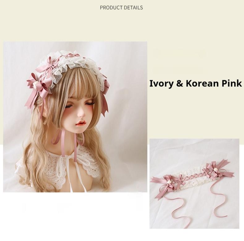 Xiaogui - Ivory & Pink Sweet Lolita Headdress - Bridal Lace Headwear Headwear