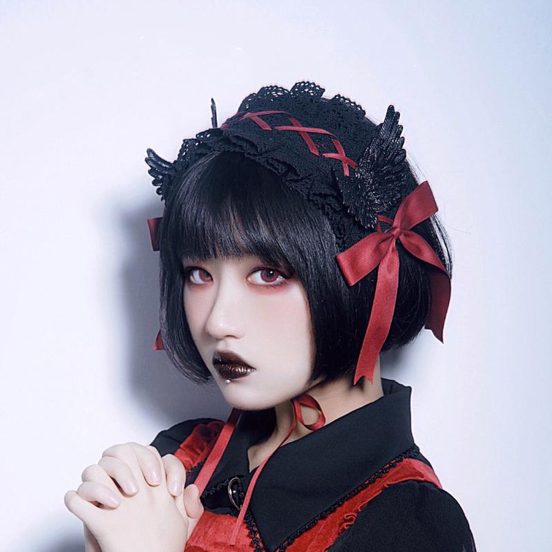 Strange Sugar - Handmade Gothic Lolita Black Red - Hairband Headwear