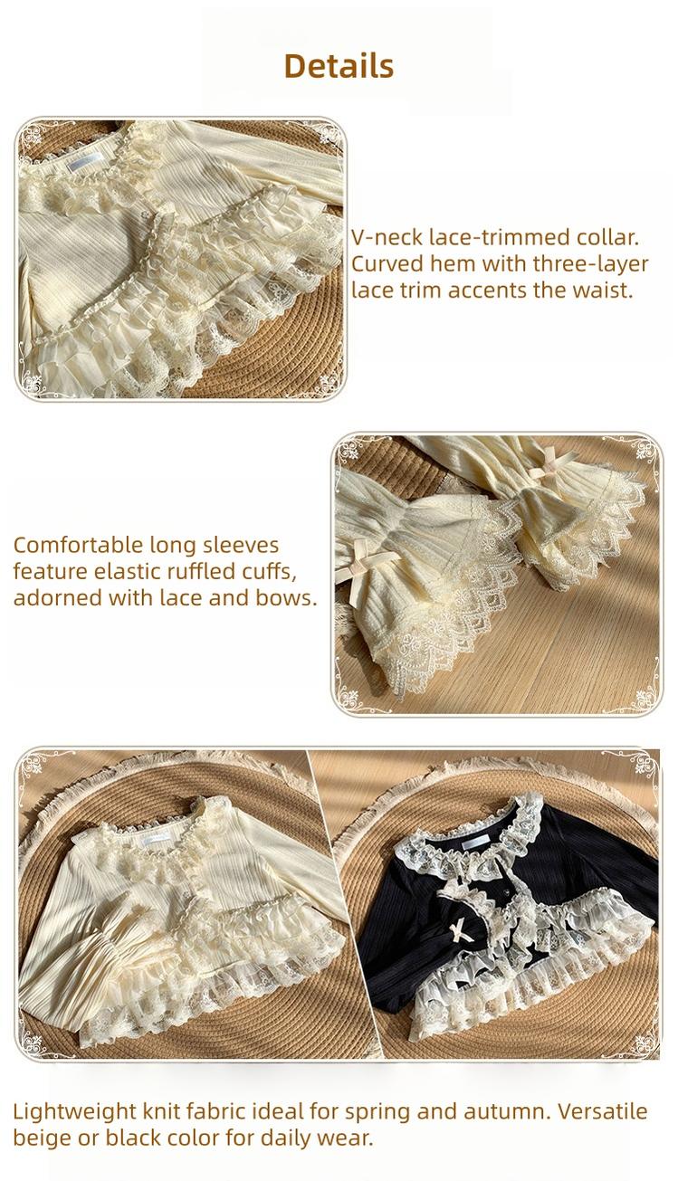 With PUJI - Bloom Period - Elegant Lolita Bolero, Layered Lace Ruffles