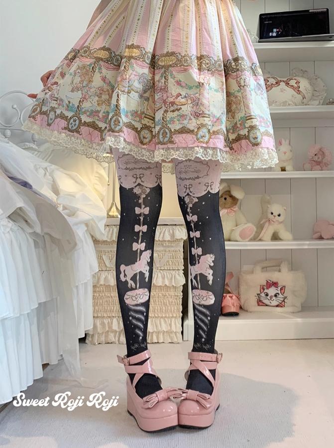 Roji Roji - Sweet Lolita Tights Velvet Printed - Lolita Pantyhose Socks