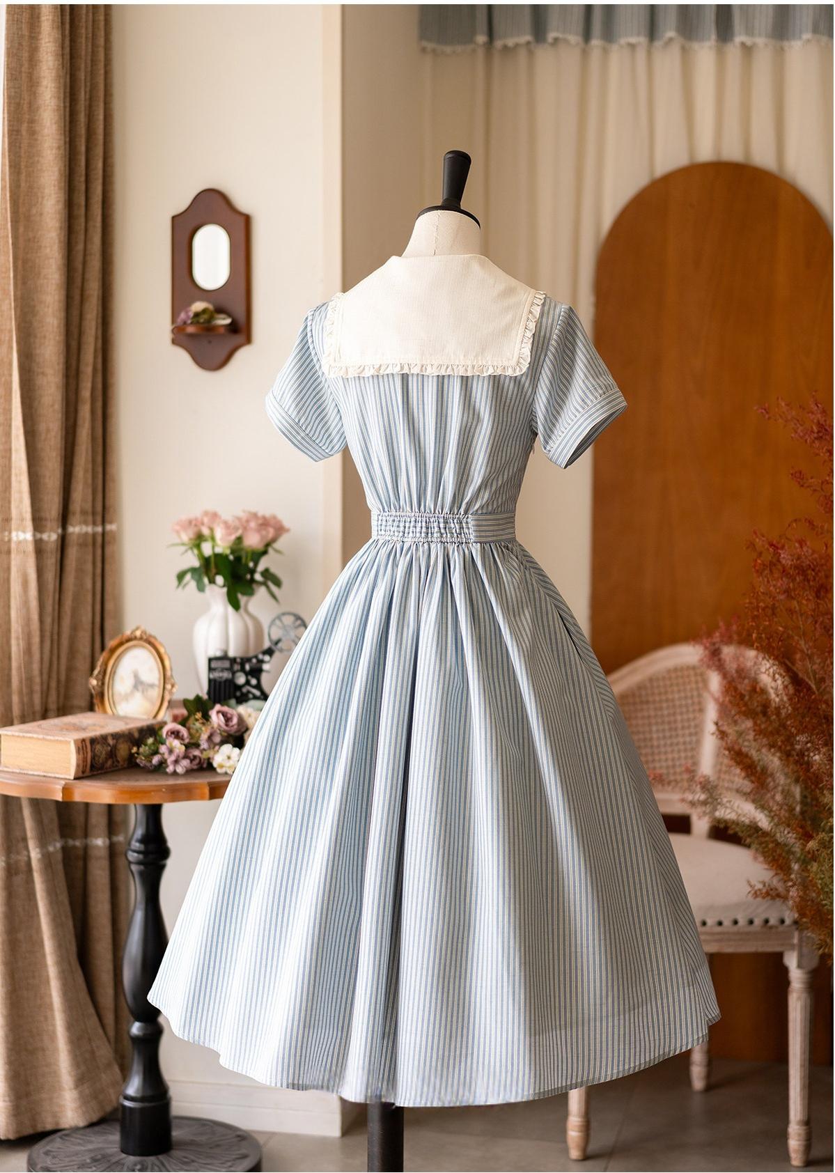 Forest Wardrobe - Endless Forest - Summer Striped Classic Lolita OP Dress, Short Sleeve