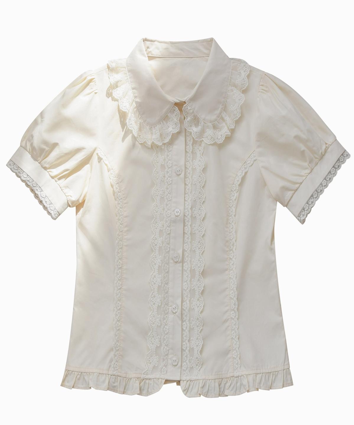 Milky white short-sleeve Lolita blouse with lace Peter Pan collar
