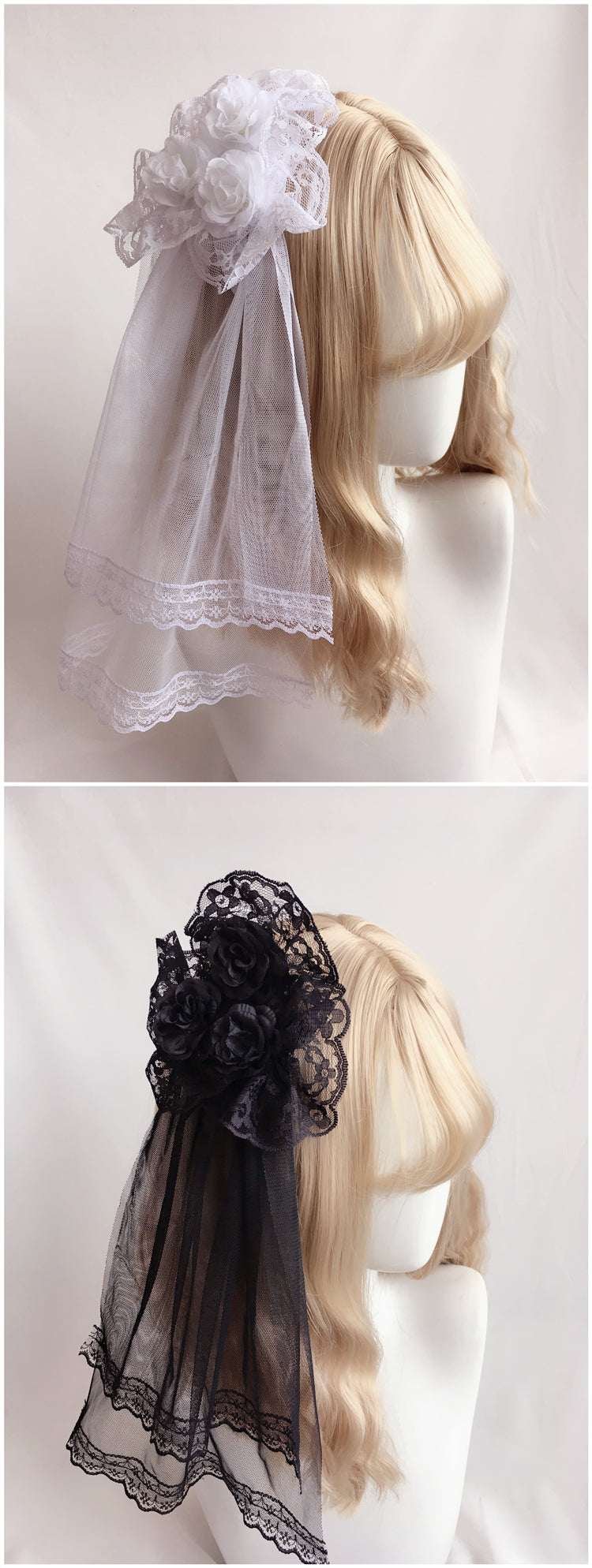 Japanese Lolita Rose Hair Clip Lace Veil Side Clip - Soft Girl Style