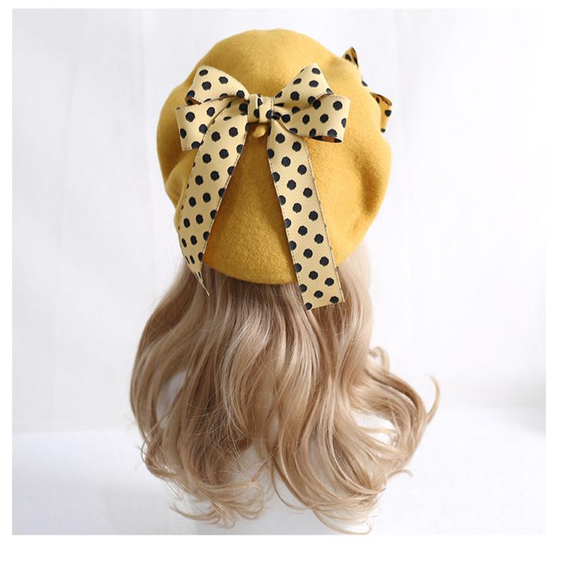 Xiaogui - Sweet Lolita Red Polka Dots Bow - Beret Hat Headwear