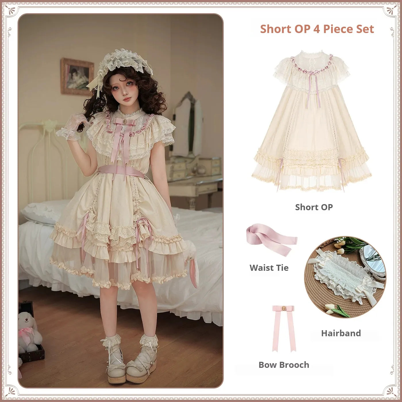 Lily's Dream - Cotton Lining Classic Lolita OP, Drawstring Liftable Hem (L M S) 45539:855239
