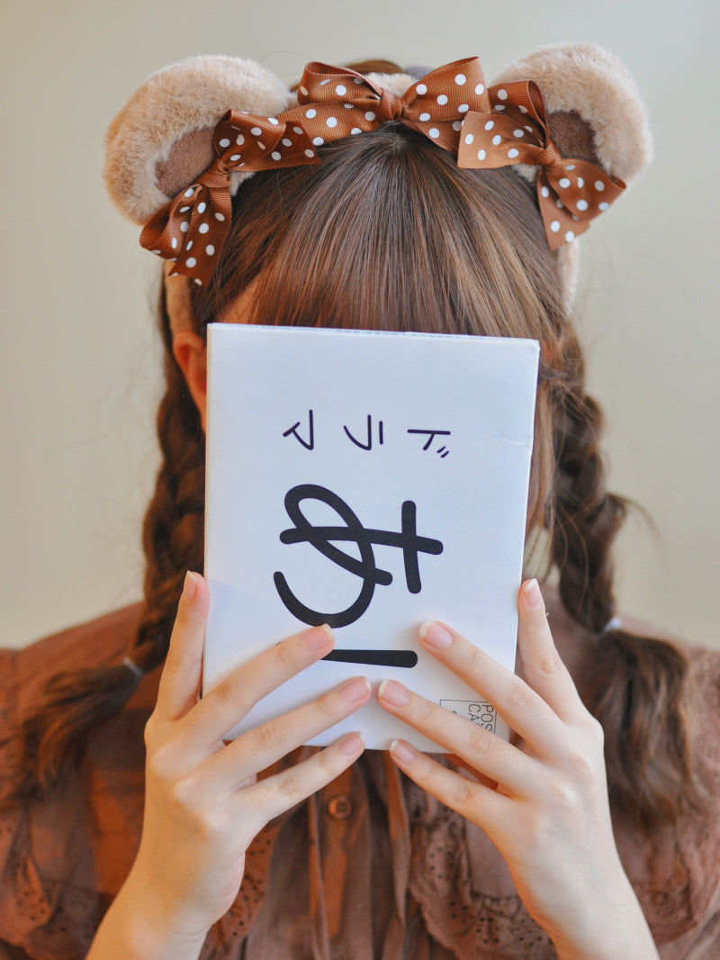 Original Handmade Bear Ear Bowknot Plush Headband Lolita Brown Japanese Korean Style