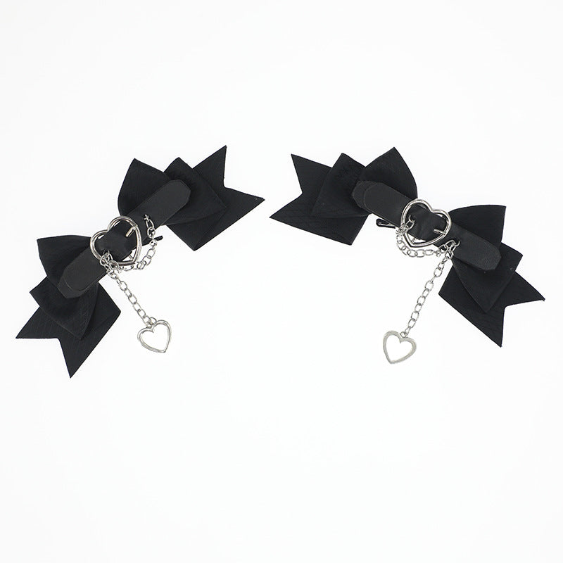 Lolita Hair Accessories Hard Girl Cool Punk Style Heart Handmade Bow Hair Clip JK Sweet Heart Lolita Hair Ornament - Lolita Fetch