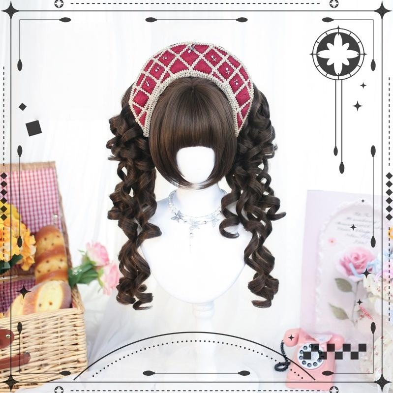 Dalao Home - Flo Wig - Sweet Lolita Long Curly Wigs, Detachable Ponytail Cool Brown