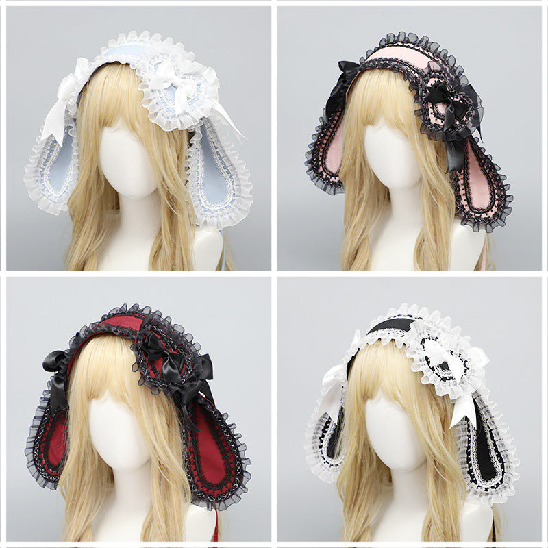 Lolita Love Bunny Hairband - Original Lop Ear Bowknot (Black/White/Pink/Blue)