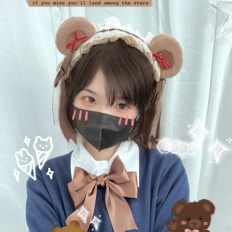 Original Lolita Cute Headband Ear Warmer Multi-use Headband Bear Ear Ear Muffs Ear Covers Autumn Winter Warmth - Lolita Fetch