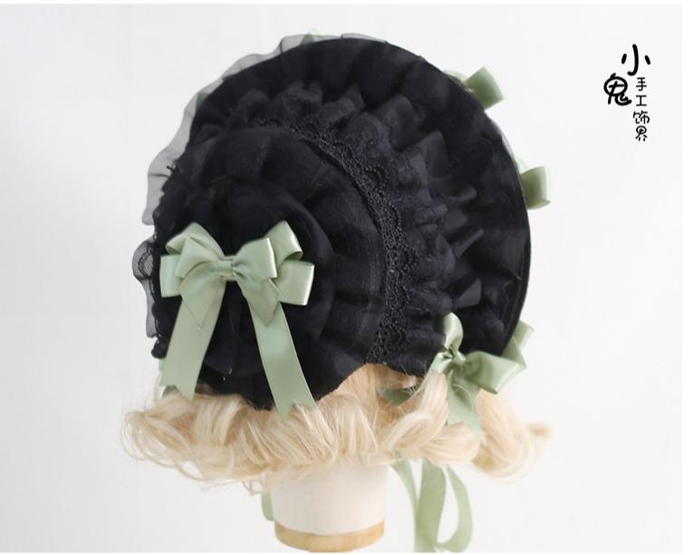 Xiaogui - Classic Lolita Lace Bonnet Hat - Detachable Bows Headwear