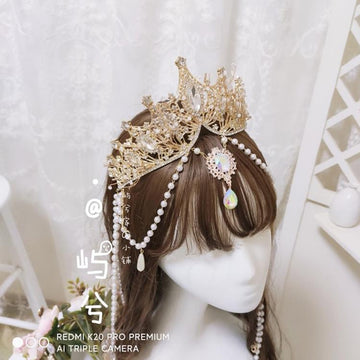 Christmas Handmade Lolita Virgin Mary Crown Nine Songs Lolita Hair Accessories Tea Party Wedding Crown of Sunset