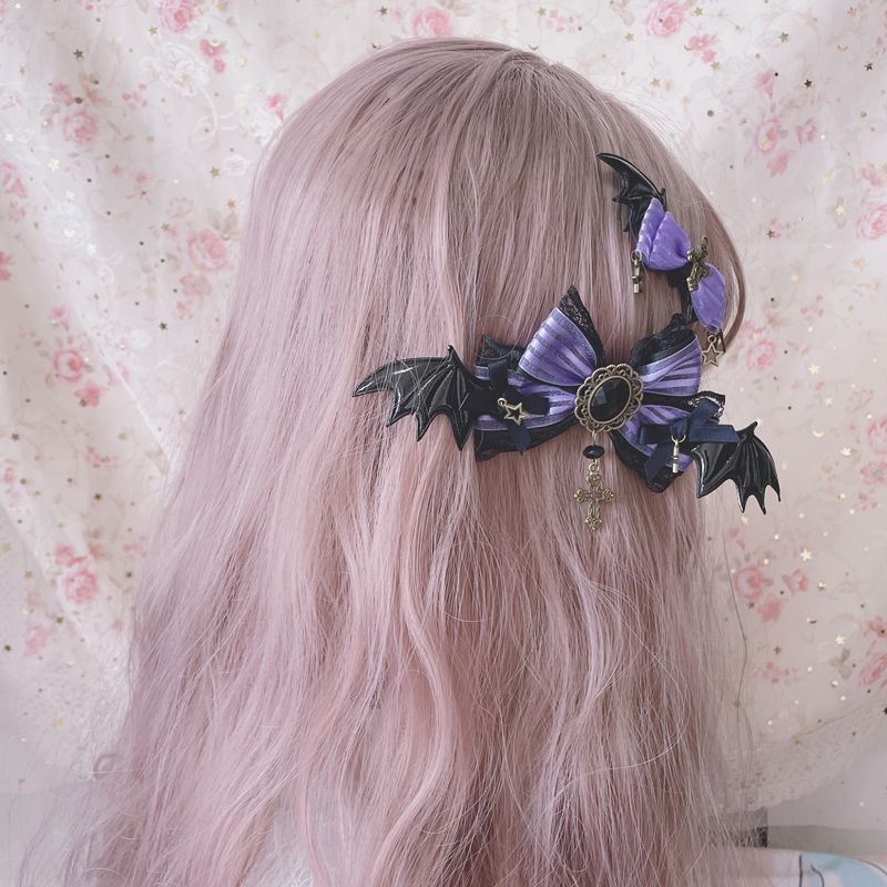Halloween Witch Night Original Dark Gothic Lolita Accessories Bowknot Animal Ears KC Black Purple Arm Sleeves Bag - Lolita Fetch