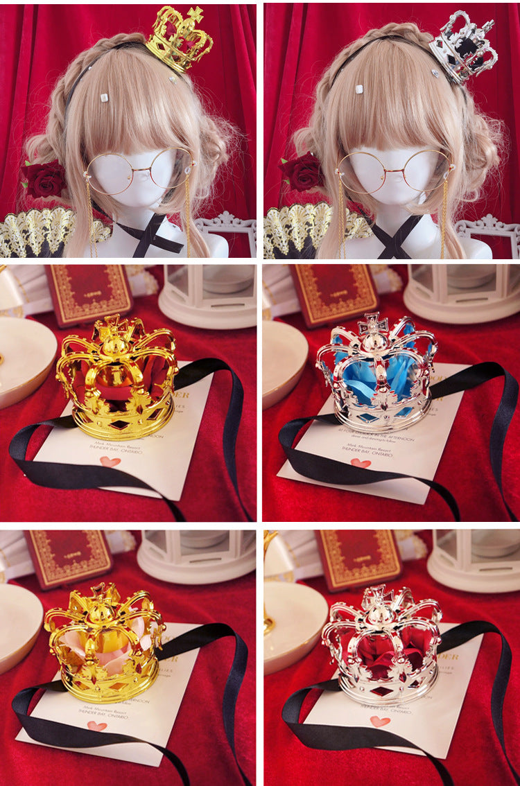 Lolita Tiara King Queen Coronation Gold Silver Rose Cute Lolita COS Crown Tiara