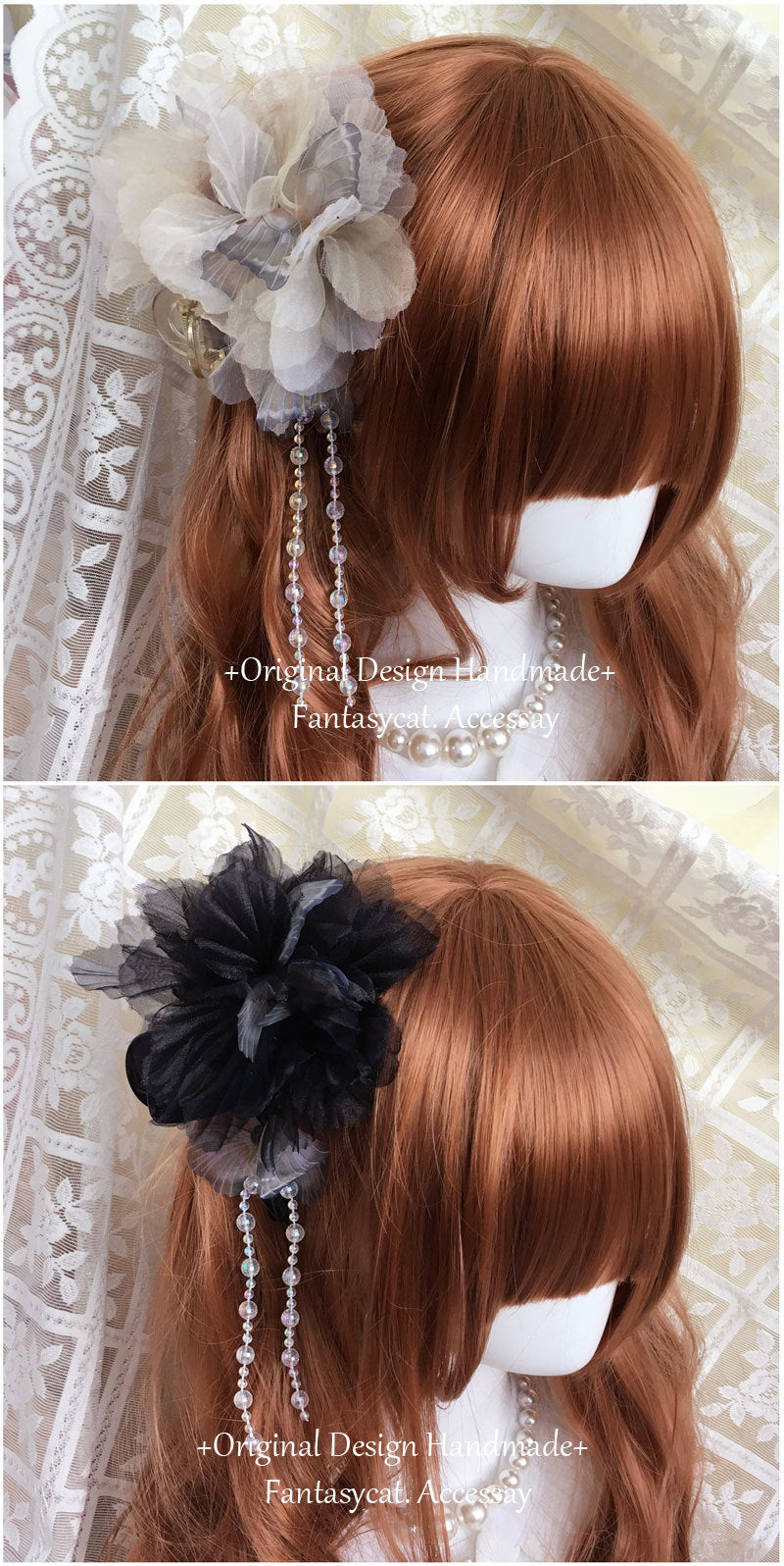 Gothic Lolita dark retro lace veil flower hair clip headdress with intricate lace and floral design, styled for Wasteland fashion.