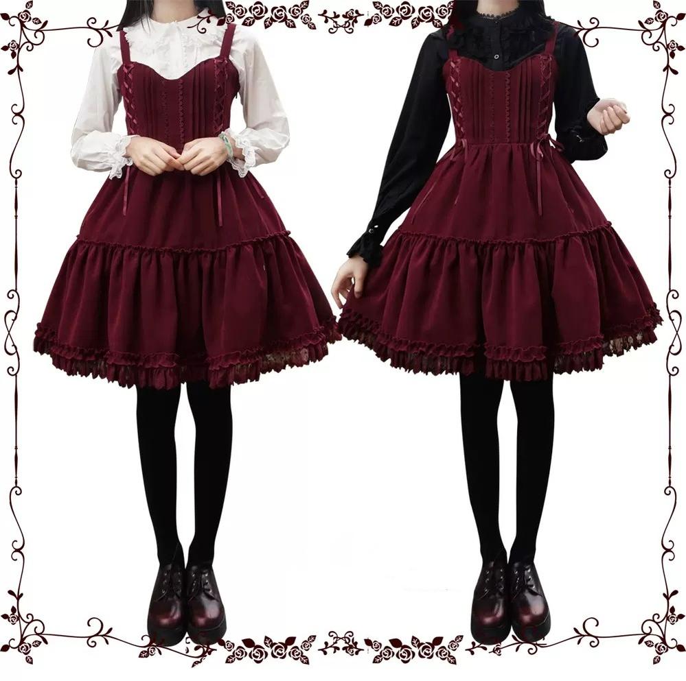 Tiny Garden - Garden Waltz 1.0 - Burgundy Velvet Lolita JSK Dress with Double Drawstring - product detail 2