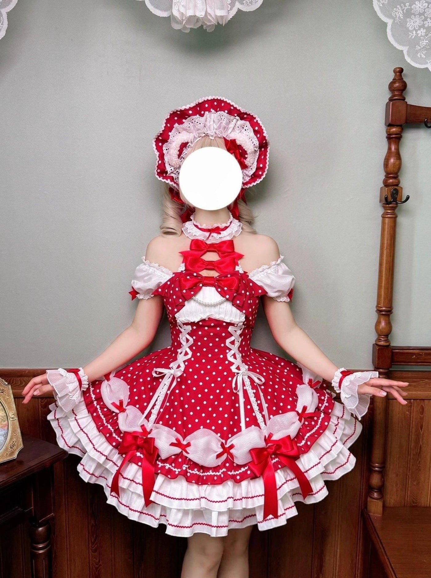 Alice Girl - Old School Lolita Halter Neck OP - Dress, Polka Dot Accent OP Dress