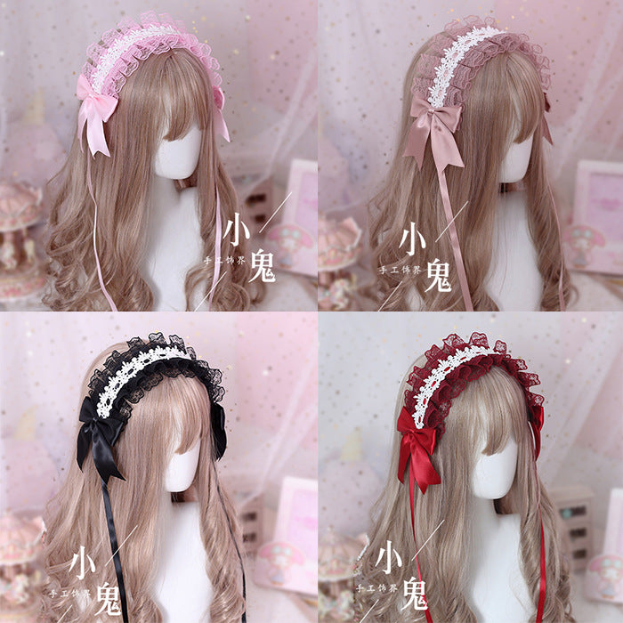 Soft Girl Sweet Lolita Headband White Lace Hair Accessory Versatile Kc Hair Ornament Dark Gothic
