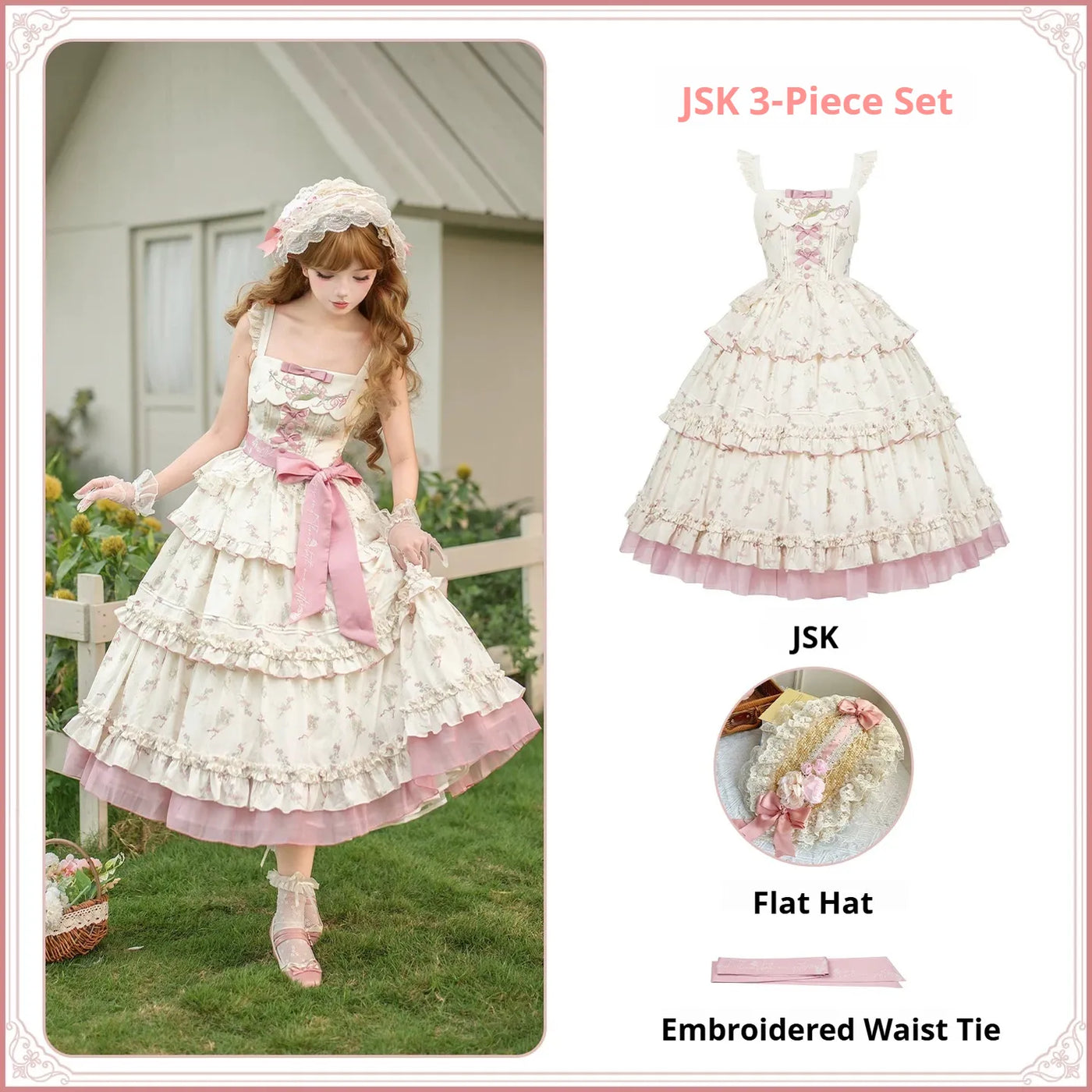 Fragrant Reminiscence - Classic Lolita Embroidered Collar Dress, Bellflower Print (L M S) 45237:843107