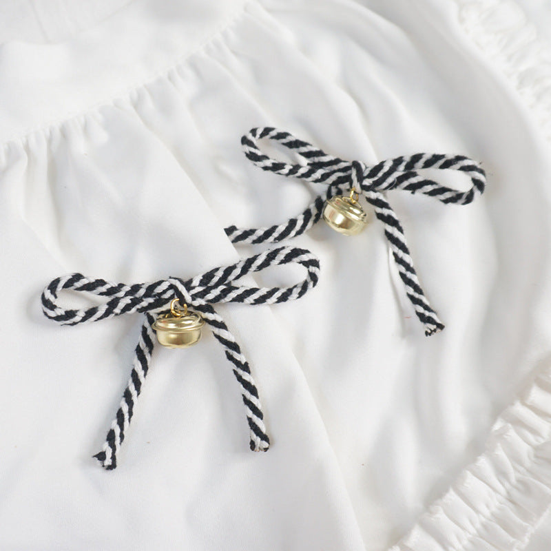 Cute Girl Red & White Striped Bell Bow Hair Clip Lolita Side Clip Style