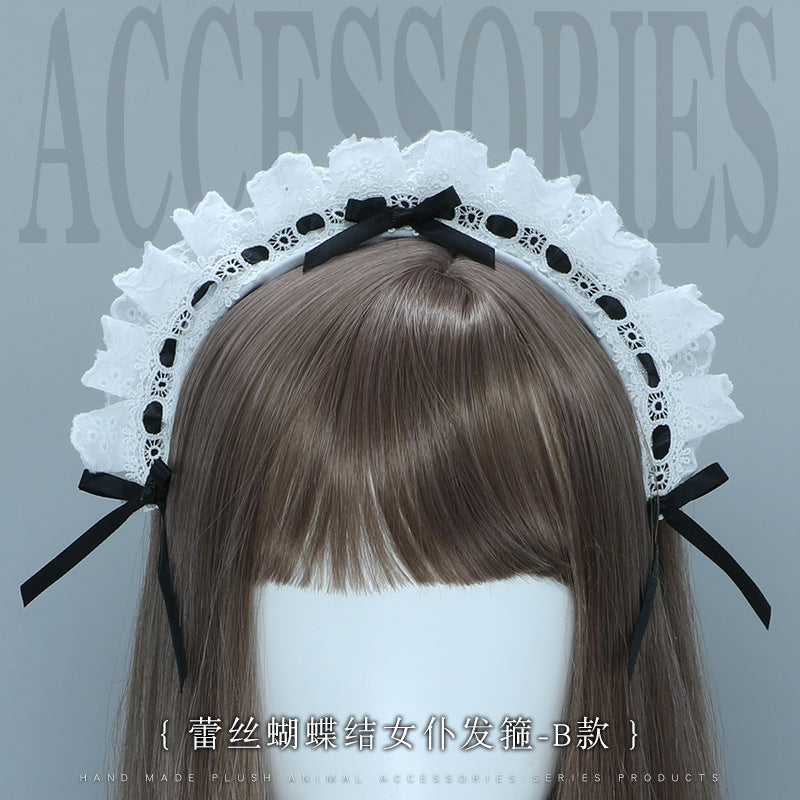 Japanese Style Anime Lolita Headwear Lolita Hair Accessories Lace Bow Maid Headband B Style