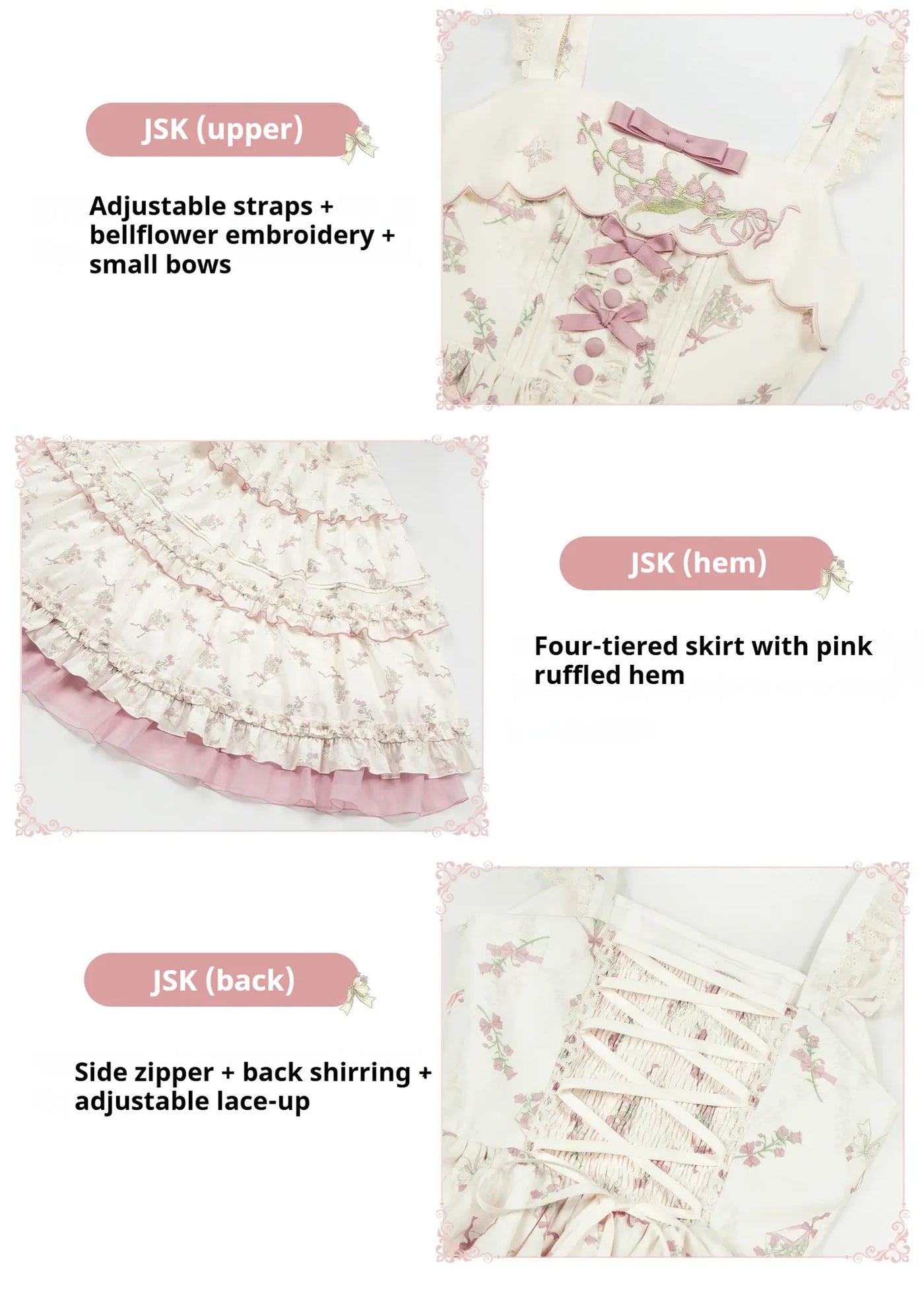 With PUJI - Fragrant Reminiscence - Classic Lolita Embroidered Collar Dress, Bellflower Print