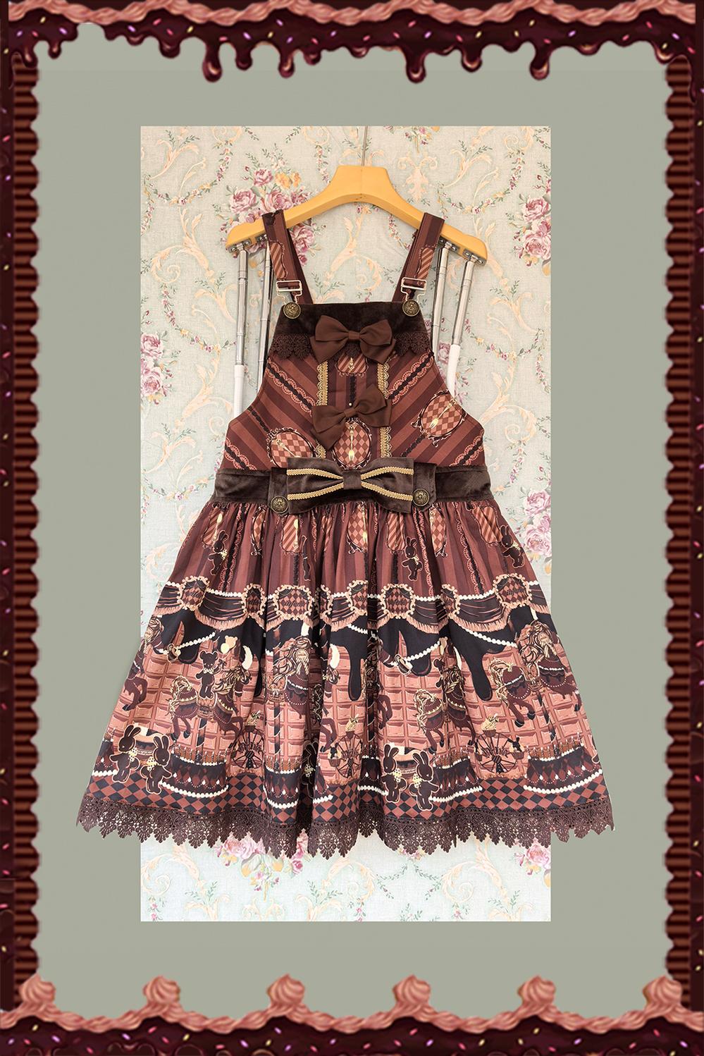 Chocolate Carousel - Kawaii Lolita Salopette Dress Set Coffee Color Salopette S