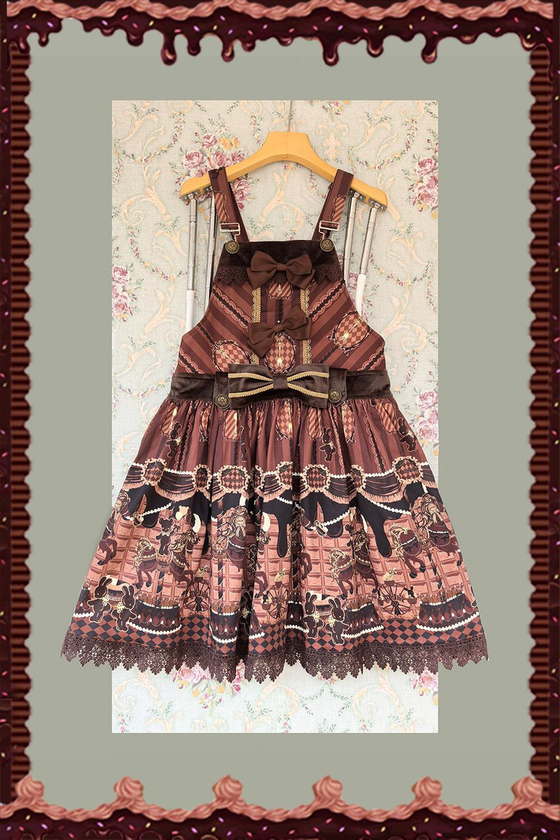 Chocolate Carousel - Kawaii Lolita Salopette Dress Set Coffee Color Salopette S