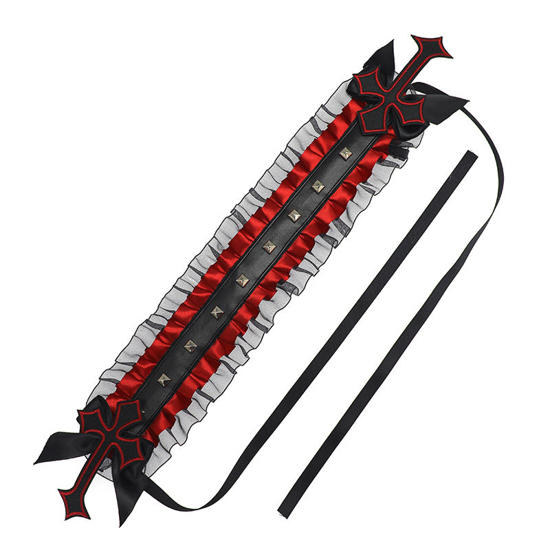 Dark Gothic Punk Rivet Headband Subculture Y2K Niche Hair Accessory Lace Rivet Cross Versatile Hair Ornament - Lolita Fetch