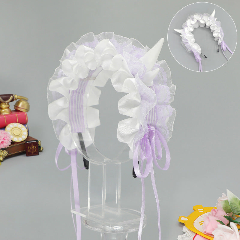 Subculture Gothic Style Demon Horn Headwear Y2K Lolita Dragon Horn Hair Accessory Yandere Dragon Horn Hairband