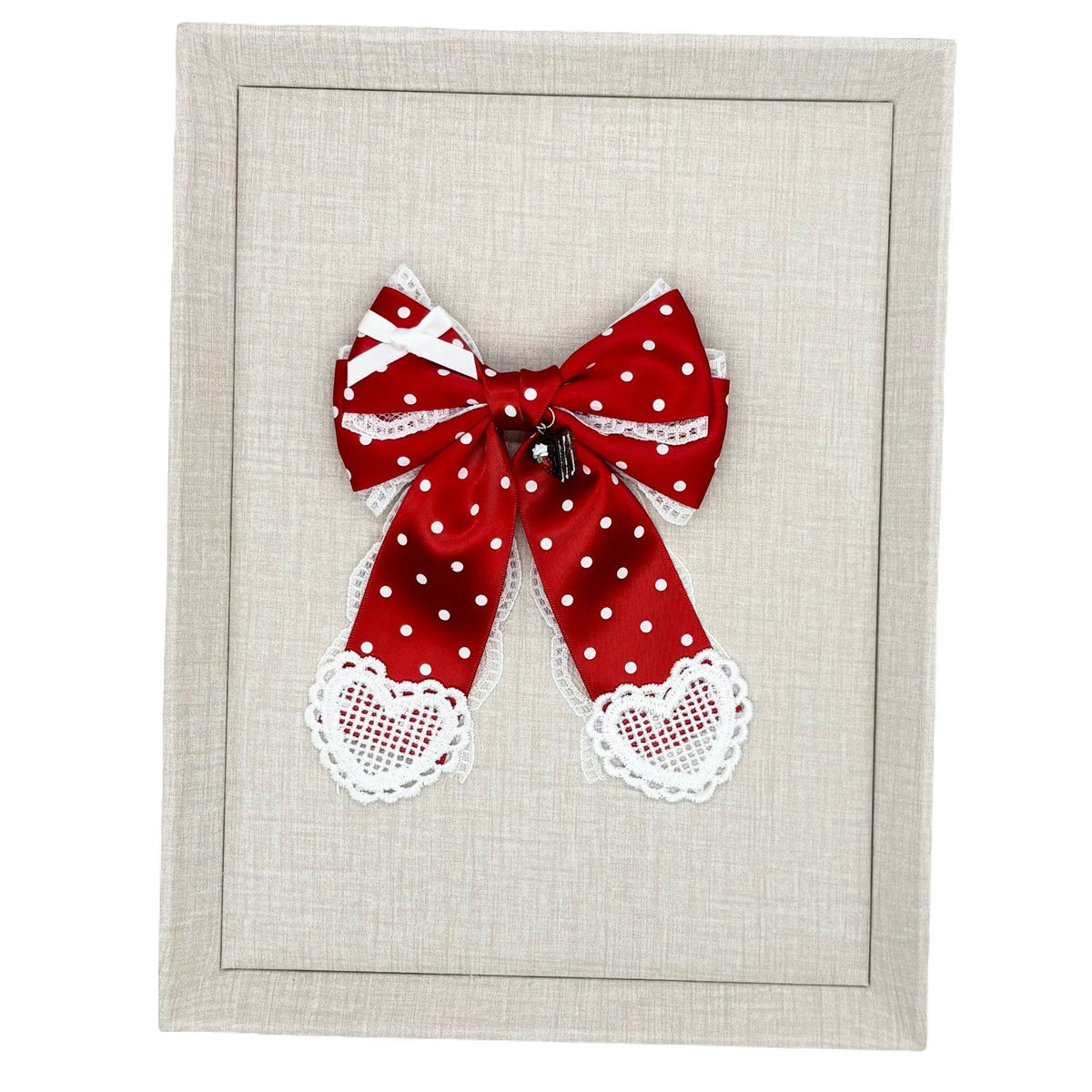 Handmade - Sweetheart Polka Dot - Crystal Lace Bow Brooch - detail view 9