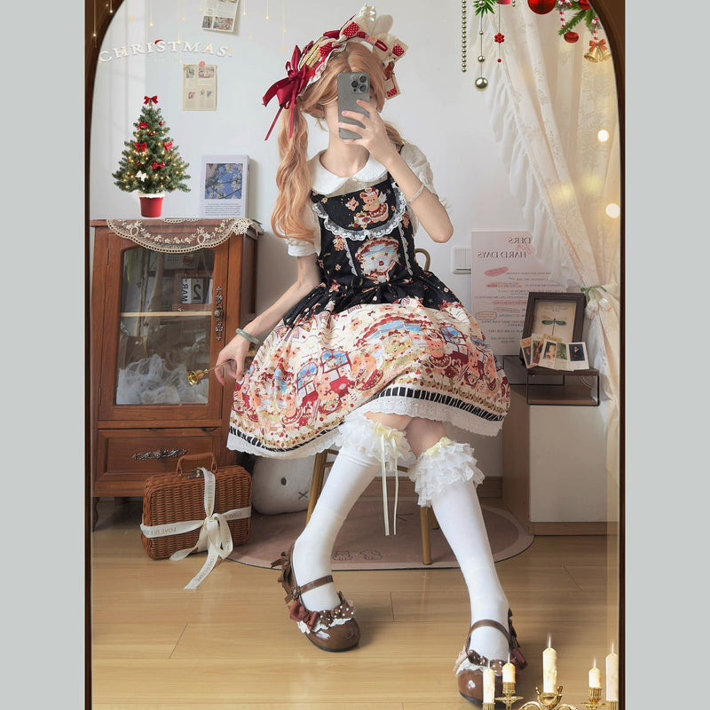 Christmas Chapter Festive Print Lolita JSK Dress - black colour