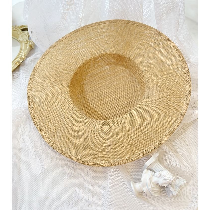 Linen Flat Top Hat Blank Lolita Han-Yang Eclectic French Retro Photo Handmade Headwear Bride Hat Studio
