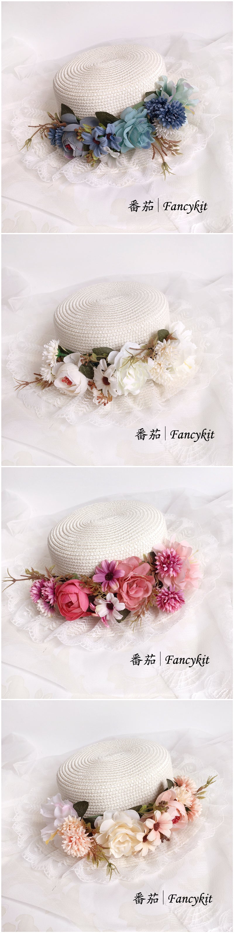 Handmade Lolita Retro Artificial Flower Straw Hat Bonnet French Pastoral Hat Photo Hat Sun Hat - Lolita Fetch