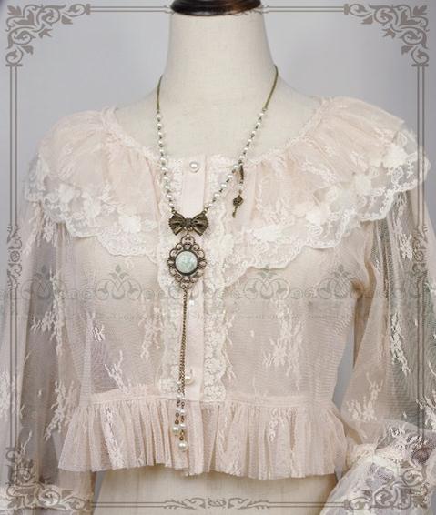 Rose of Sharon - Vintage Lolita Artificial Pearl - Necklace with Key Charm Neckwear