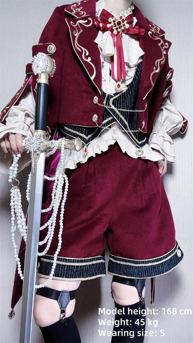 Letters from Unknown Star - Heir - Military Ouji Lolita Blouse, Coat & Shorts Set