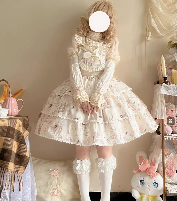 Niu Niu - Plus Size Lolita Jumper Dress - Beige Sweet Short Sleeve JSK Dress