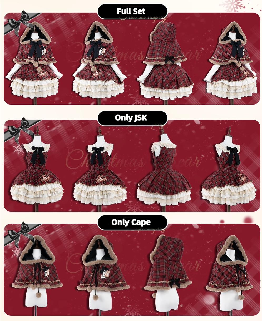 OCELOT - Kurikuma Cocoa - Christmas Plaid Lolita JSK, Hooded Cape
