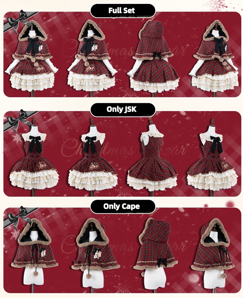 OCELOT - Kurikuma Cocoa - Christmas Plaid Lolita JSK, Hooded Cape