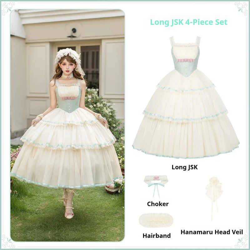 Sea Salt Soda - Classic Lolita Adjustable Corset JSK Dress, Tiered Tulle Hem (L M S) 45257:857011